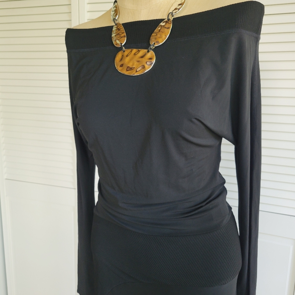 PACO RABANNE stretchy black midi with asymmetrical hemline thumb holeNWT! - Picture 6 of 15